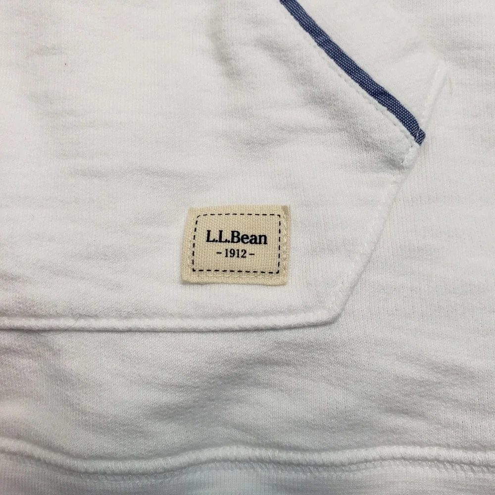 L.L. Bean Organic Cotton Quarter Zip Pullover Womens Medium White Blue 513193 - Picture 7 of 8